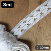 3 meters white Cotton Lace / Macramé 30mm #DEN250620D - ACCESSOIRES LEDUC BV